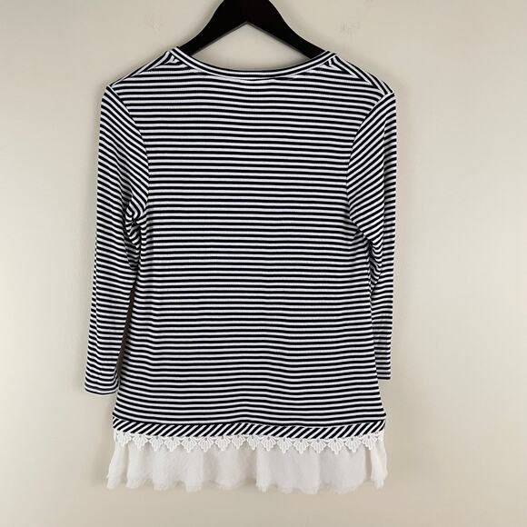 Anthropologie Dolan Left Coast Womens S Top Navy White Stripe Mixed Media Lace - Picture 2 of 9